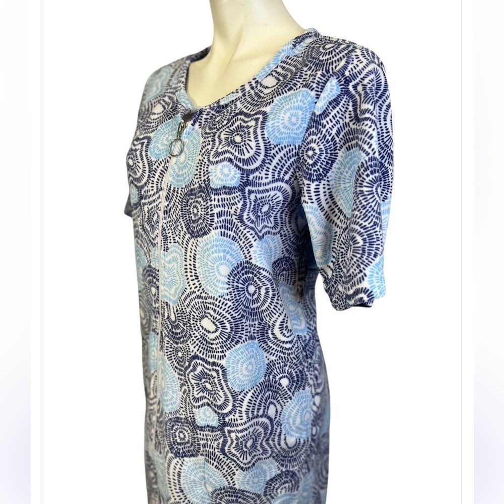 Stan Herman Blue Patterned Zip-Front Women's Robe - Picture 3 of 5